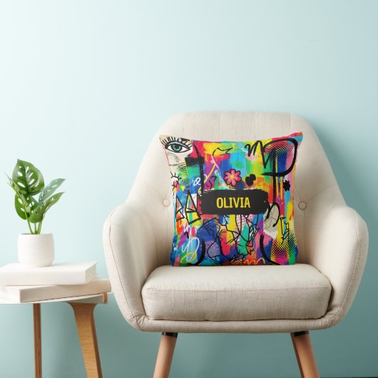 Vibrant Pop Art Graffiti Abstract Personalized クッション (椅子)