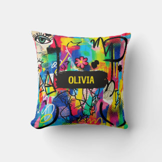Vibrant Pop Art Graffiti Abstract Personalized クッション