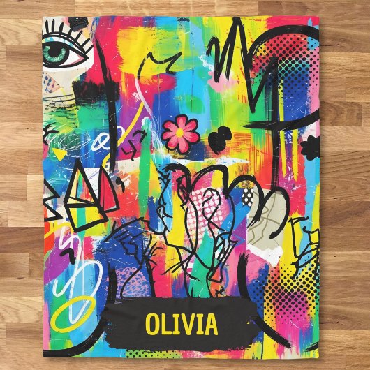 Vibrant Pop Art Graffiti Abstract Personalized フリースブランケット