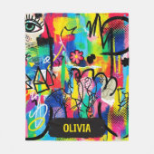 Vibrant Pop Art Graffiti Abstract Personalized フリースブランケット (正面)