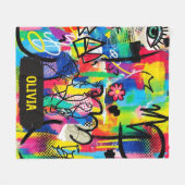 Vibrant Pop Art Graffiti Abstract Personalized フリースブランケット (正面(横))