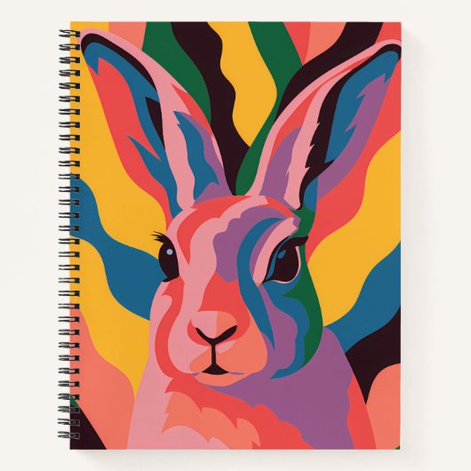 Vibrant Pop Art Rabbit Portrait Illustration ノートブック (正面)