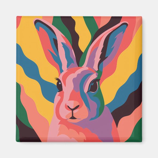 Vibrant Pop Art Rabbit Portrait Illustration マグネット (正面)
