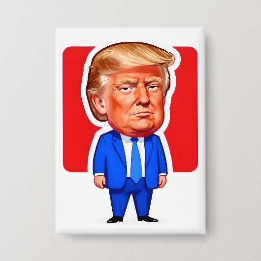 Vibrant Pop‑Art Trump Caricature 缶バッジ (正面)