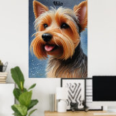 Vibrant Pop Pointillism Yorkshire Terrier Art ポスター (ホームオフィス)