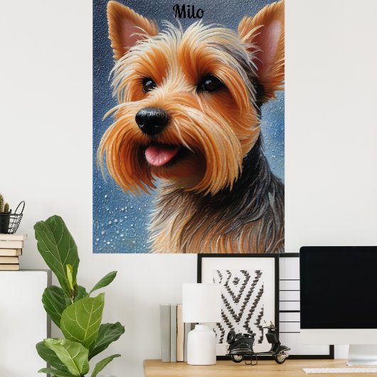 Vibrant Pop Pointillism Yorkshire Terrier Art ポスター (ホームオフィス)