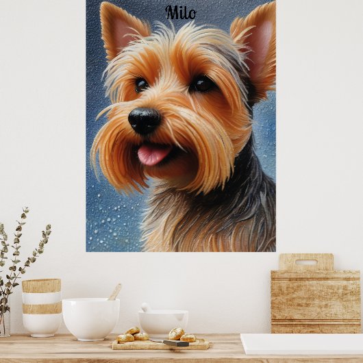 Vibrant Pop Pointillism Yorkshire Terrier Art ポスター (キッチン)