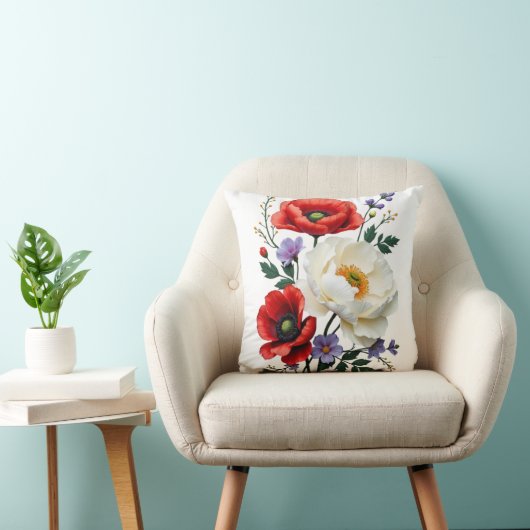 Vibrant Poppy Bouquet Art  クッション (椅子)