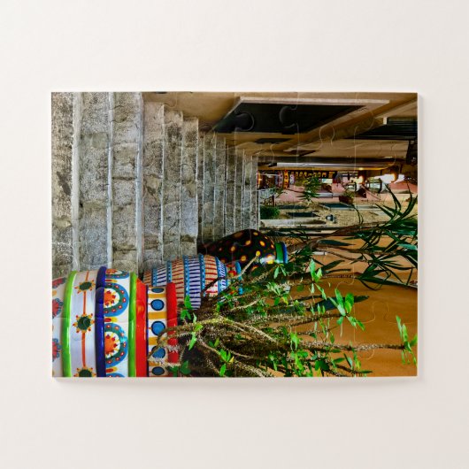 Vibrant Pottery on Rustic Taormina Staircase ジグソーパズル (横)