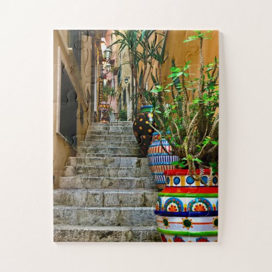 Vibrant Pottery on Rustic Taormina Staircase ジグソーパズル (縦)