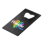 Vibrant PrideVibe: 虹色のハートが輝く クレジットカード栓抜き (正面アングル)