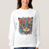 Vibrant Psychedelic Abstract Cat Art Sweatshirt スウェットシャツ (正面)