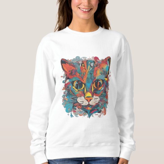 Vibrant Psychedelic Abstract Cat Art Sweatshirt スウェットシャツ (正面)