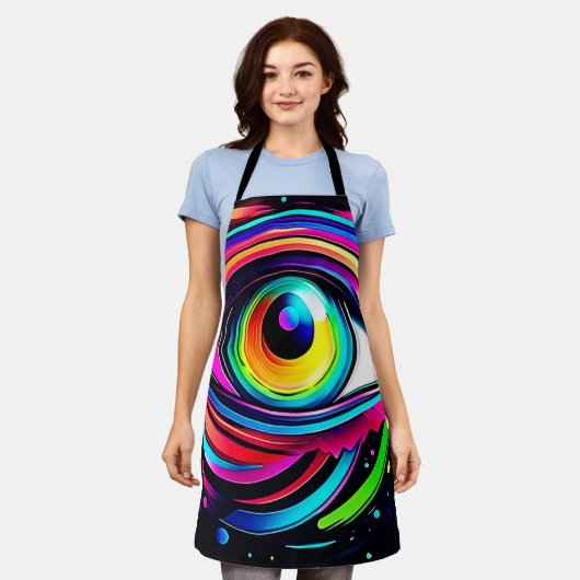 Vibrant Psychedelic Eye Art エプロン (着用した状態)