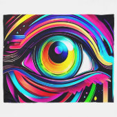 Vibrant Psychedelic Eye Art フリースブランケット (正面(横))