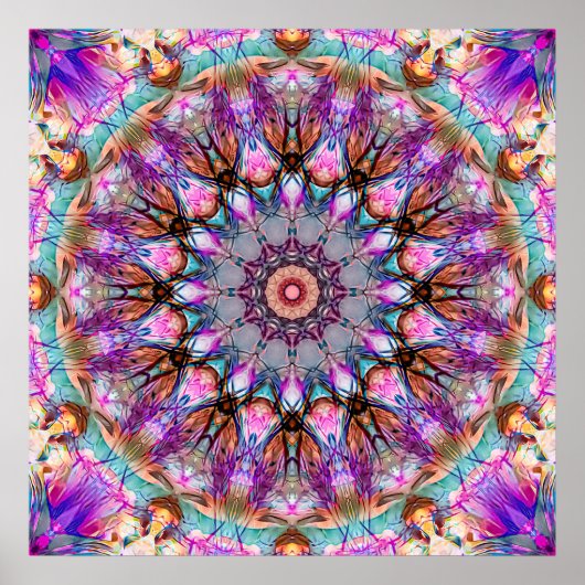 Vibrant Psychedelic Kaleidoscope Mandala ポスター (正面)