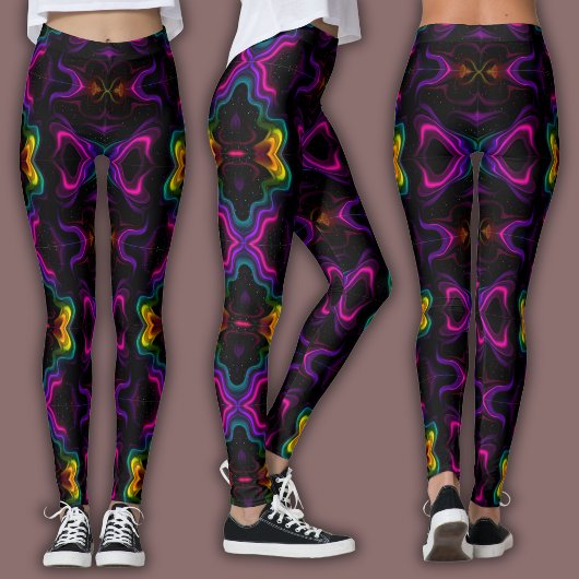 Vibrant Psychedelic Pattern | Neon Kaleidoscope レギンス