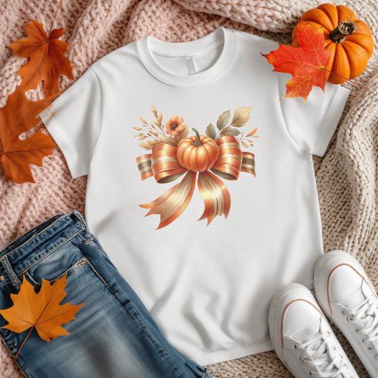Vibrant Pumpkin Bow Thanksgiving Tshirt Tシャツ