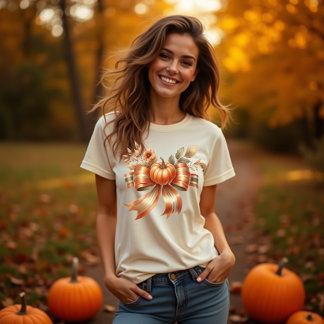 Vibrant Pumpkin Bow Thanksgiving Tshirt Tシャツ