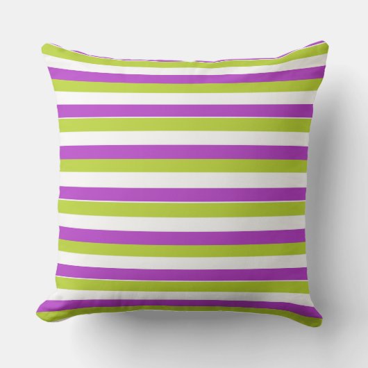 Vibrant Purple and Lime Green Stripe Pattern クッション (正面)