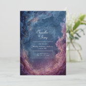 Vibrant Purple and Navy Celestial Nebula Wedding 招待状 (スタンド正面)