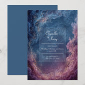 Vibrant Purple and Navy Celestial Nebula Wedding 招待状 (正面/裏面)
