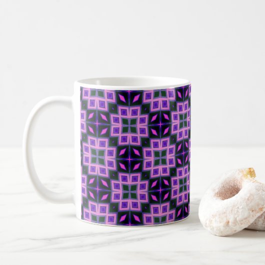 Vibrant Purple and Pink Geometric Diamond Pattern  コーヒーマグカップ (ドーナツ)