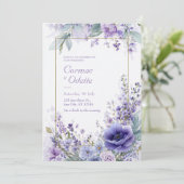 Vibrant Purple Anemone Botanical Gold Frame 招待状 (スタンド正面)
