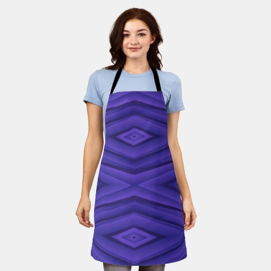 Vibrant purple apron with geometric pattern  エプロン (着用した状態)