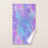 Vibrant Purple Blue Geode & Silver Leopard Print バスタオルセット (ハンドタオル)