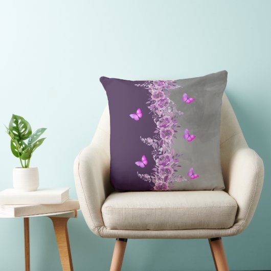 Vibrant Purple Butterfly Garden Pillow クッション (椅子)