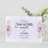 Vibrant Purple Floral Wedding Save the Date 招待状 (スタンド正面)