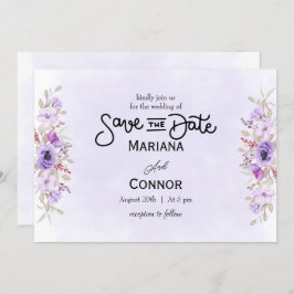 Vibrant Purple Floral Wedding Save the Date 招待状