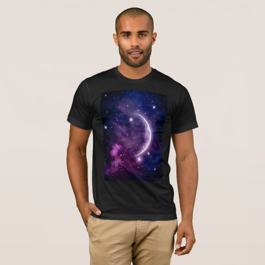 Vibrant Purple Galaxy Crescent Moon Celestial Tシャツ (正面フル)