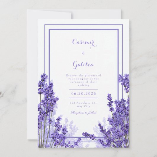 Vibrant Purple Lavender Indigo Frame Wedding 招待状 (正面)