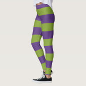 Vibrant Purple Lime Green Striped Halloween Witchy レギンス (左)