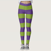 Vibrant Purple Lime Green Striped Halloween Witchy レギンス (正面)