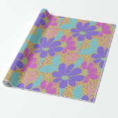 Vibrant Purple & Pink Floral Pattern Wrapping  ラッピングペーパー (アンロールド)
