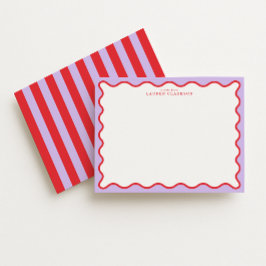 Vibrant Purple & Red Wavy Border Note Card 招待状