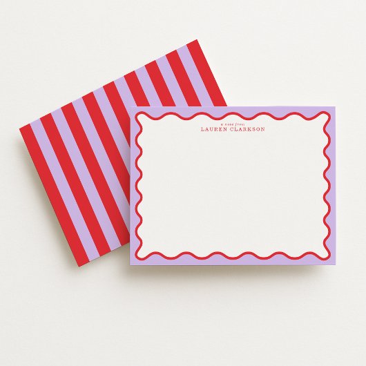 Vibrant Purple & Red Wavy Border Note Card 招待状