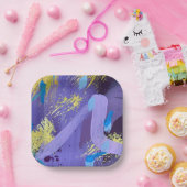 Vibrant Purple, Yellow, and Blue Abstract Art ペーパープレート (パーティー)