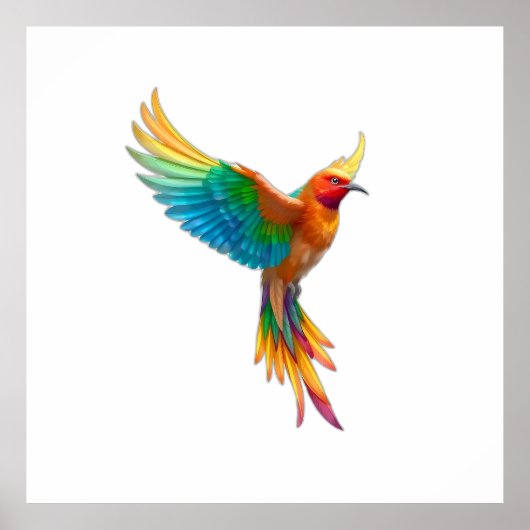 Vibrant Rainbow Bird in Flight Illustration ポスター (正面)