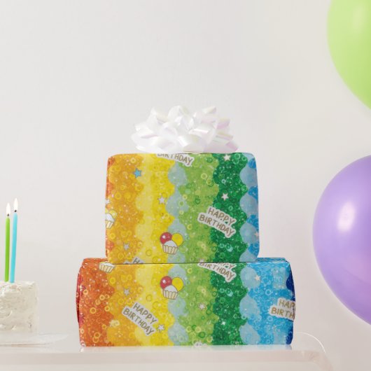 Vibrant Rainbow Birthday Cake Wrapping Paper  ラッピングペーパー (パーティーギフト)