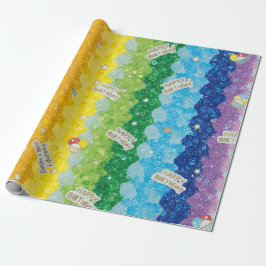 Vibrant Rainbow Birthday Cake Wrapping Paper  ラッピングペーパー