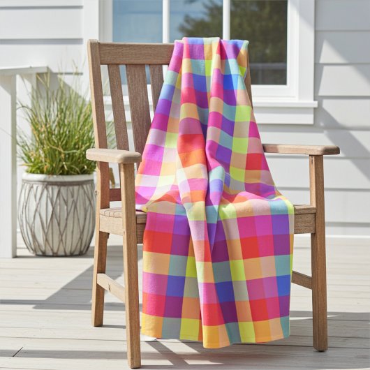 Vibrant Rainbow Colorful Squares フリースブランケット