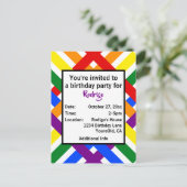 Vibrant Rainbow Diagonal Stripes Party Invite ポストカード (スタンド正面)