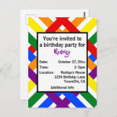 Vibrant Rainbow Diagonal Stripes Party Invite ポストカード (正面/裏面)