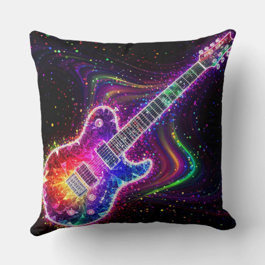 Vibrant Rainbow Electric Guitar With Abstract クッション (裏面)