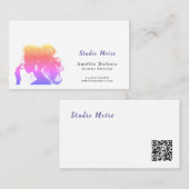 Vibrant Rainbow Hair Stylist Studio Moire QR Code 名刺 (正面/裏面)
