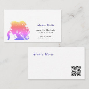 Vibrant Rainbow Hair Stylist Studio Moire QR Code 名刺